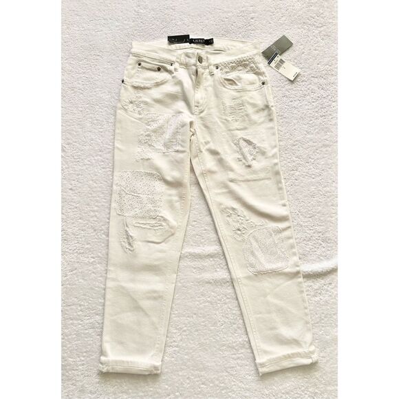 Lauren Ralph Lauren Womens Comfort Stretch Relaxed Eyelet Jeans Size 0 White - Picture 1 of 8